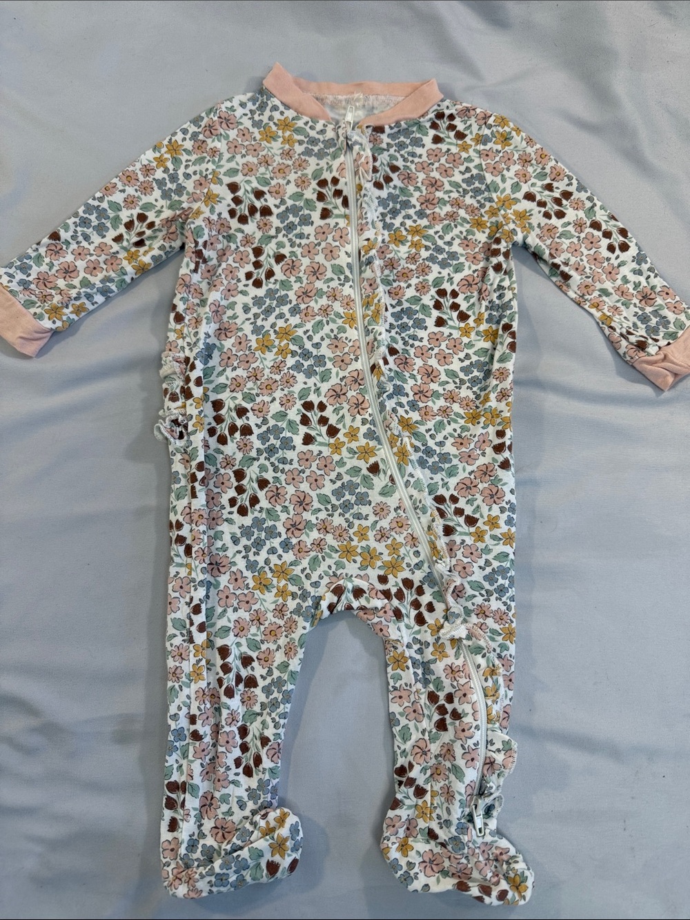 Milkberry - Floral Zip-Front Pink Trim Footed One-Piece for Babies - ultra soft